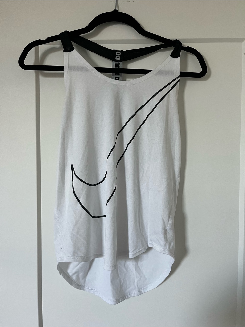 Nike White Racerback Tank with Black Swoosh Detail